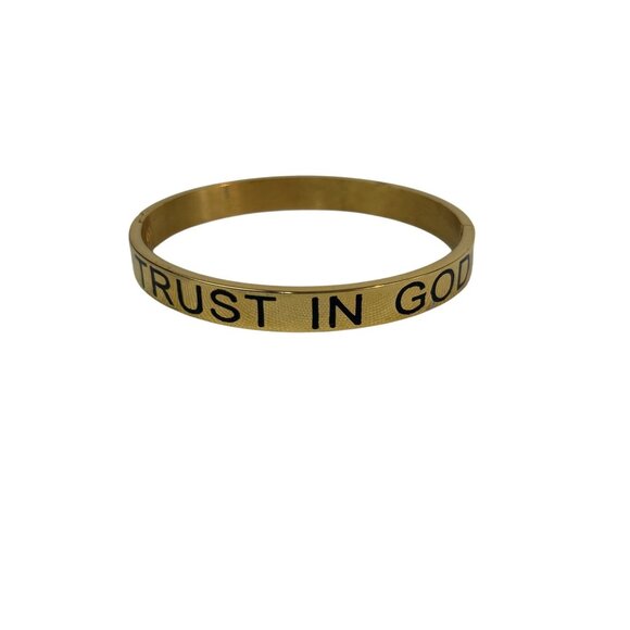 Gold Tone Trust In God Infinitely Hinged Bangle Bracelet Cross Details - Picture 1 of 7